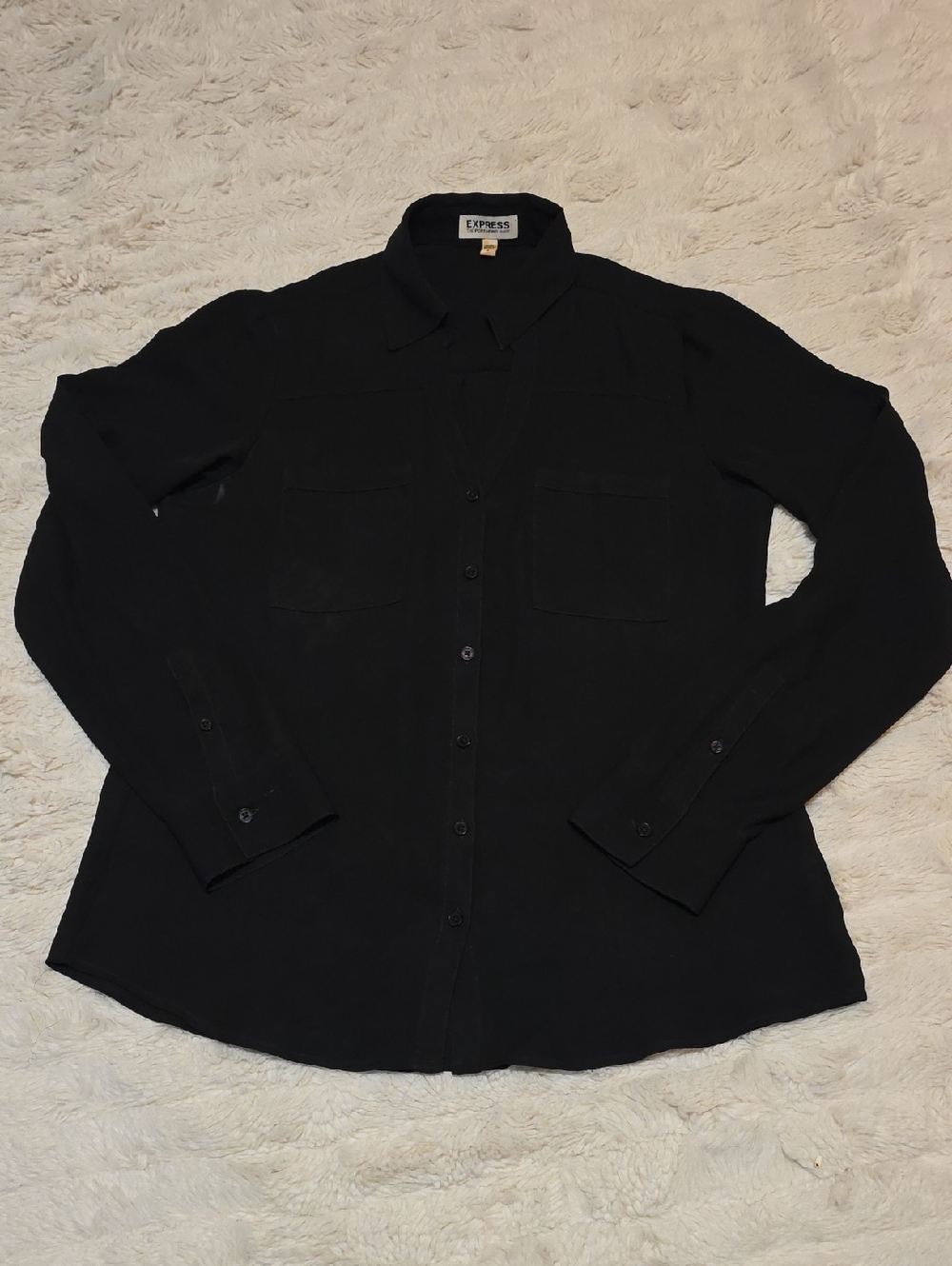 Express Black Long-Sleeve Button-Down Shirt (Stains!)